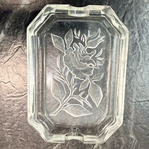 Clear Glass Dish/Ashtray with Rose Pattern